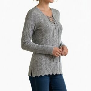 White House Black Market Silver Lace-Up Long Sleeve Top